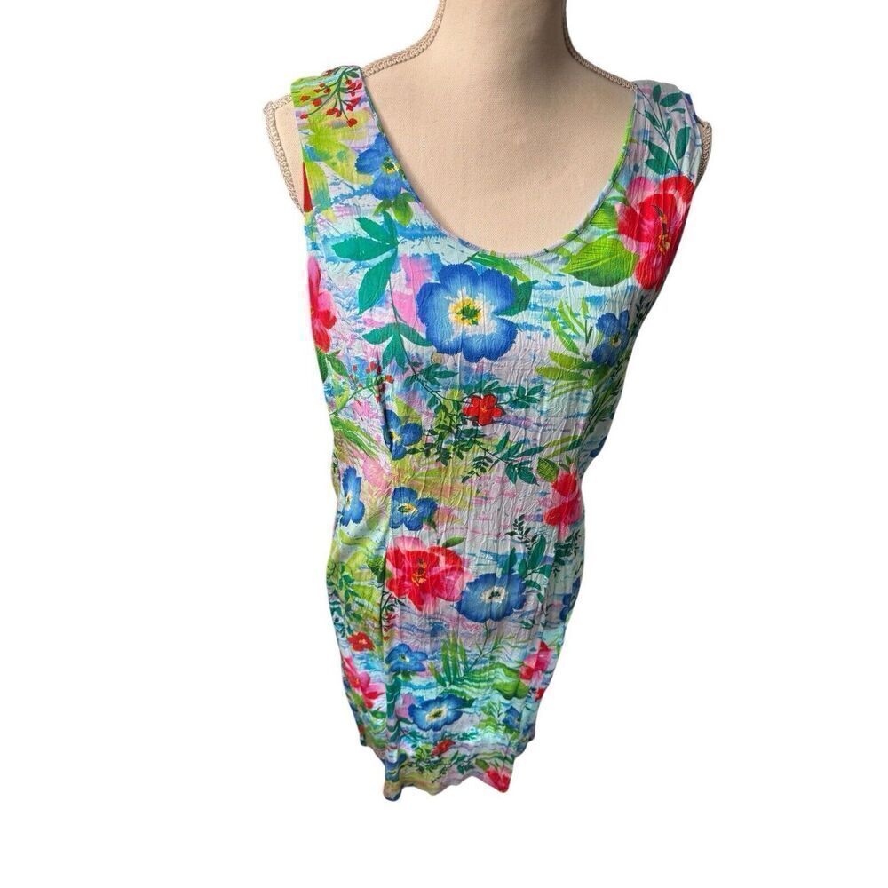 Jams World Vintage 90s Sheath Dress 3 Blue Palm Print Sleeveless Sheath Short